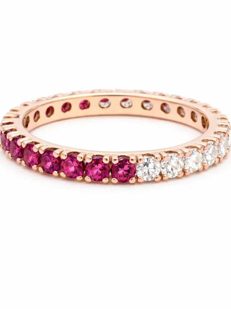 Pink  White Diamond 14k 18k Custom Yellow Gold Band Ring